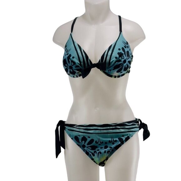 OCEAN DREAM COLLECTION Women's Nylon 2 Piece Blue Green Built-In Bra Size 14 - Picture 10 of 10